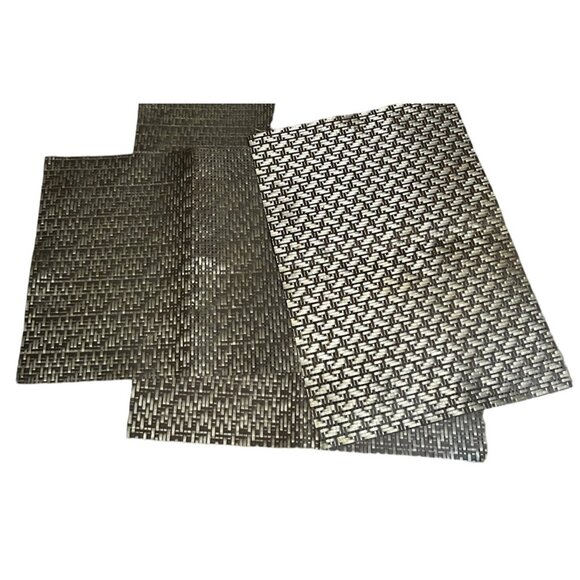 Set of 4 Wire Woven Place Mats 19.5 x 14" Silver Charcoal Dining Mats - Picture 5 of 10